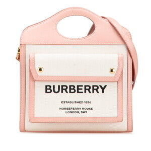 Burberry Pocket Bag Crossbody Shoulder Pink White Canvas Leather